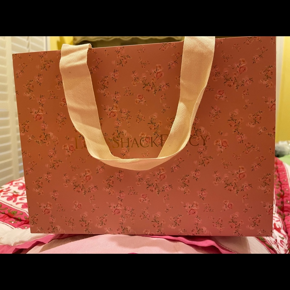 Love shack fancy small shopping tote bag roughly around 10x7 inches